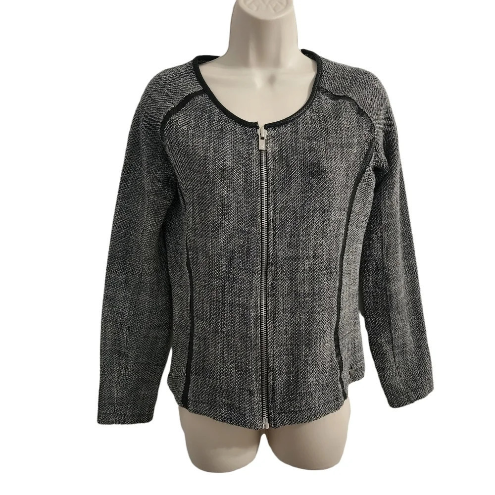 SCOTCH + SODA MAISON SCOTCH Black White Zip Up Cotton Tweed Jacket Size S